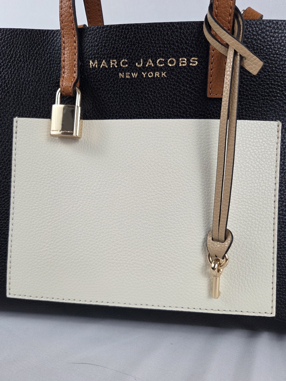 Marc Jacobs Black, White & Tan Pebbled Leather Satchel Tote Crossbody - Picture 10 of 10